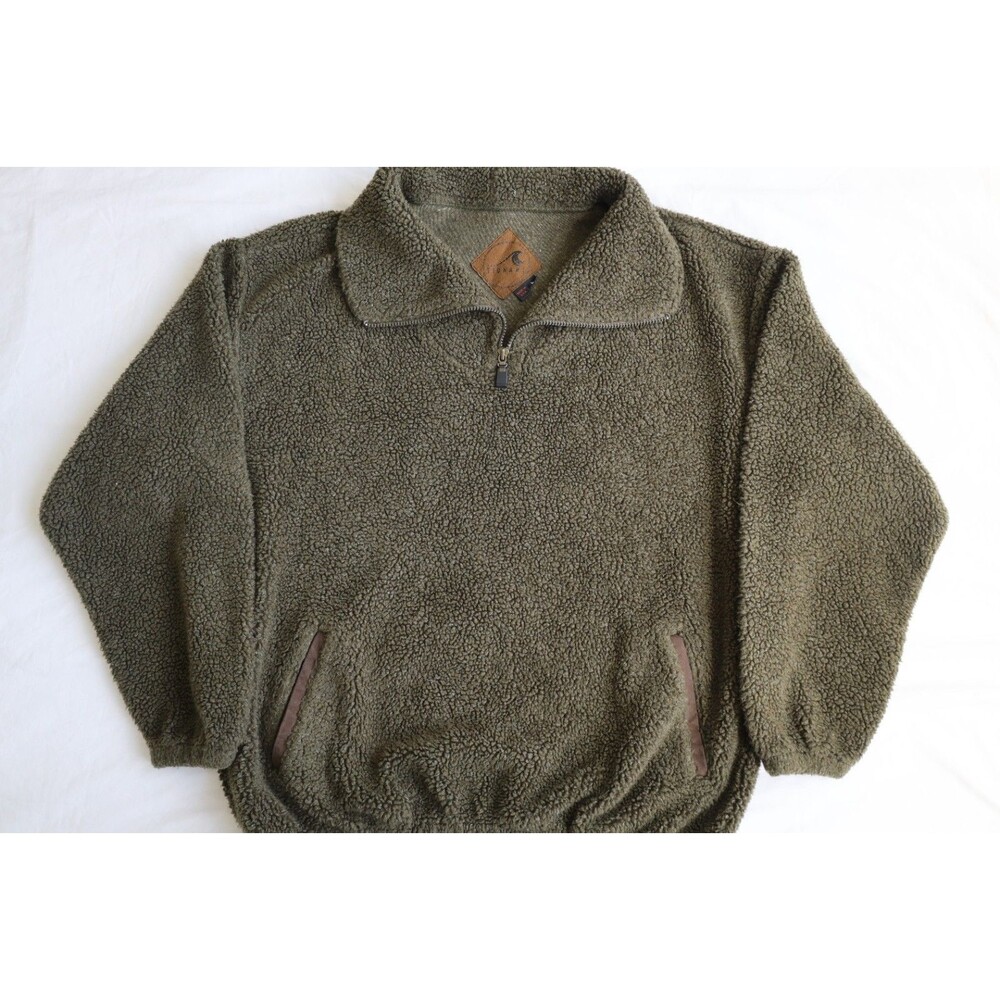 Vintage Tsunami Sherpa Fleece Pullover Mens L Olive Quarter Zip USA Made 90s